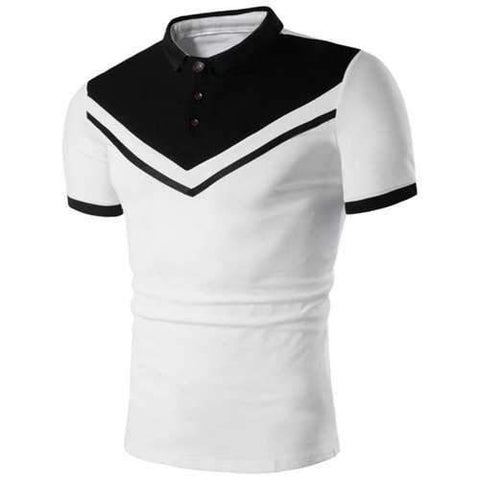 Casual Contrast Color Polo Shirt - White M