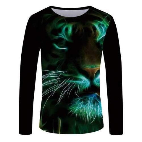 3D Lion Print Round Neck T-shirt - Black S