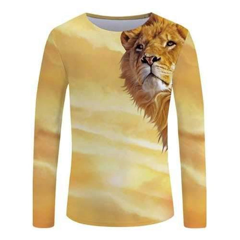 3D Sunset Lion Print Round Neck T-shirt - Goldenrod M