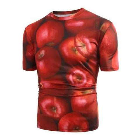 3D Apple Print Round Neck T-shirt - Red S