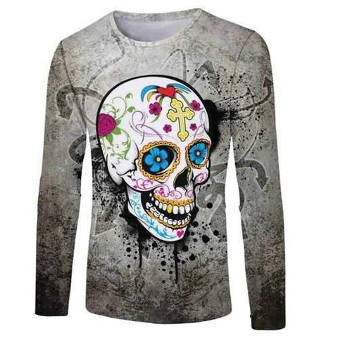 2018 New Fashion Skull 3D Print Long T-Shirt - Multi-a S