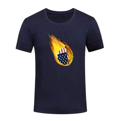American Flag Print Fire Ball Short Sleeve T-shirt - Midnight Blue M