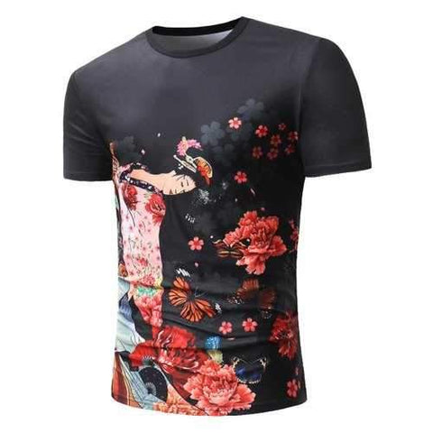 Ancient Chinese Beauty Print Tee - Black M