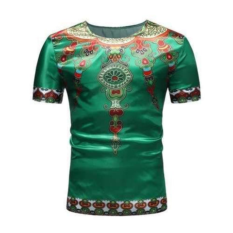 Ethnic African Style Printed  Silky-smooth Tee - Green M