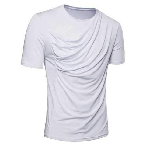 Pleated Layered Casual Tee Shirt - White L