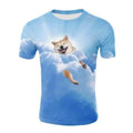 3D Clouds Sky Dog Print Casual T-shirt - Glacial Blue Ice Xl