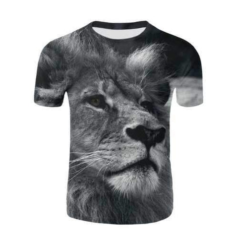 3D Lion Head Print Casual T-shirt - Gray 3xl