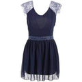 Trendy Style Sleeveless Lace Splicing Solid Color Backless Women's Dress - Blue Xl