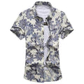 Plus Size Outdoor Beach Seaside Flowers Printing Loose Soft Short Sleeve Dress Shirts for Men