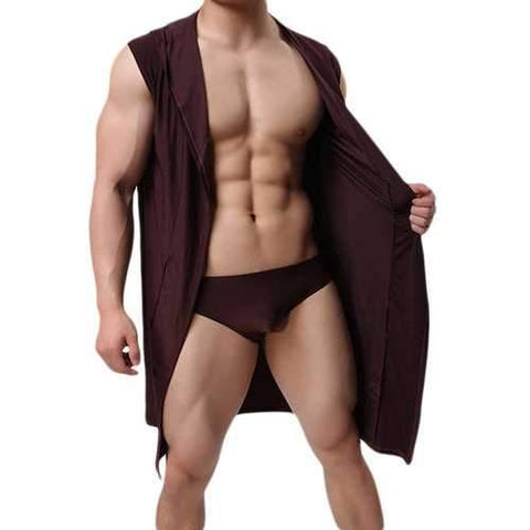 Sexy Soft Breathable Fabric Mid Long Sleepwear Bathrobes Robes with Belt for Men