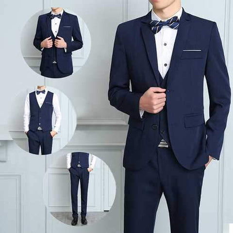 Three Pieces Formal Fashion Thin Slim Fit Blazer Suit for Men