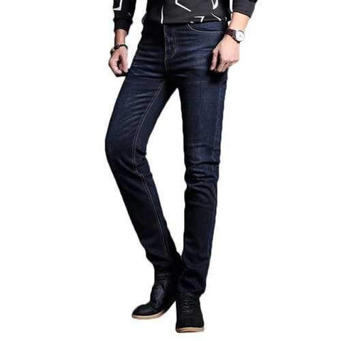 Dark Blue Casual Straight Legs Elastic Denim Jeans for Men