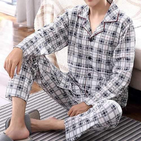 Mens Home Long Sleeve Pockets Loose Pajamas Sets