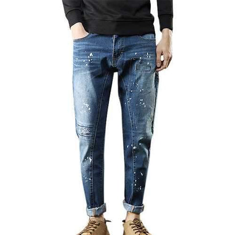 Printing Holes Patch Cotton Jeans
