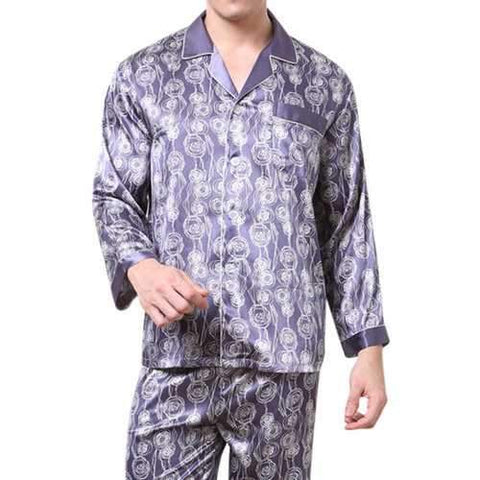 Soft Faux Silk Printing Red Home Long Sleeve Pajama Sets for