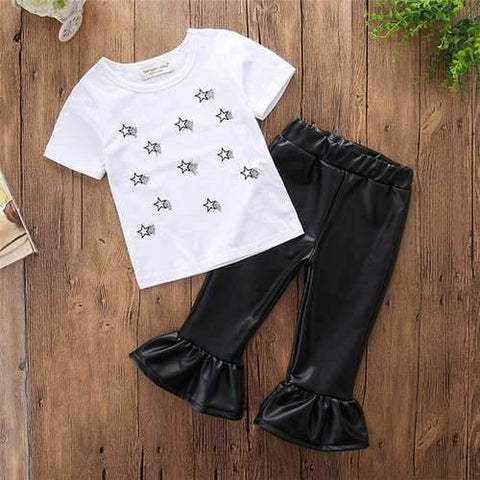 Girls T-shirt + PU Leather Pants