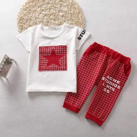 2pcs Star Grid Boys Short Clothing Sets