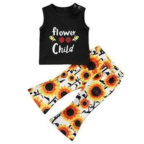 2pcs Flower Printing Girls Clothing Set