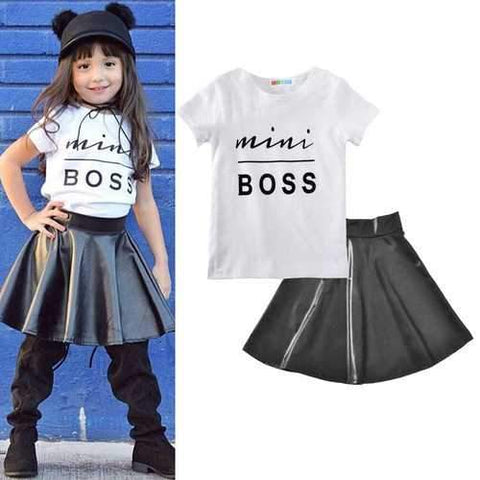 2Pcs Mini Boss Printed Girls Clothing Set