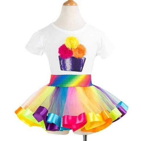 2 Pcs Girls Rainbow Skirt Sets For 2-13 Years