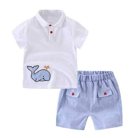 Embroidery Whale Boys Clothing Sets