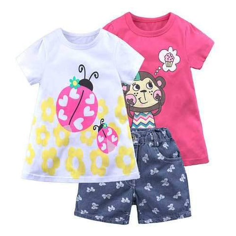 3Pcs Cartoon Print Girls Clothes Set For 1Y-9Y