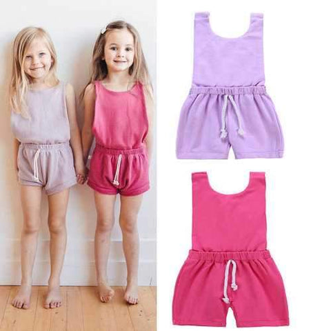 Solid Color Girls Jumpsuits For 1Y-7Y