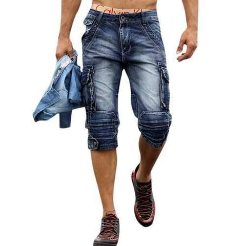 Retro Multi Pockets Over-Knee Short Jeans