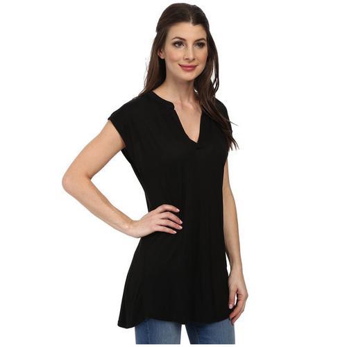 Active Sexy Women Short Sleeves With V-Neck Summer Long Shirt Black