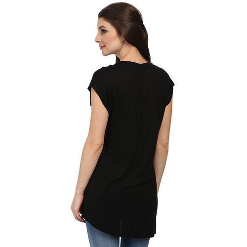 Active Sexy Women Short Sleeves With V-Neck Summer Long Shirt Black