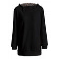Solid Color Loose Fitting Leopard Print Hoodie For Women - Black One Size