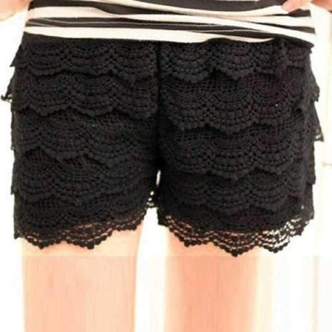 Stylish Lovely Delicate Lace Embellished Openwork Shorts For Women - Black Free Size