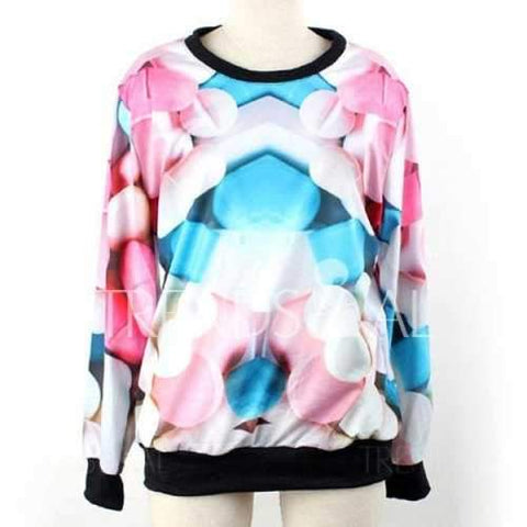 Long Sleeves Round Neck Pills Pattern Print Relaxed Women's Sweatshirt - One Size