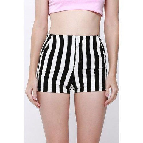 Stylish Striped Slimming High-Waisted Shorts For Women - Black S